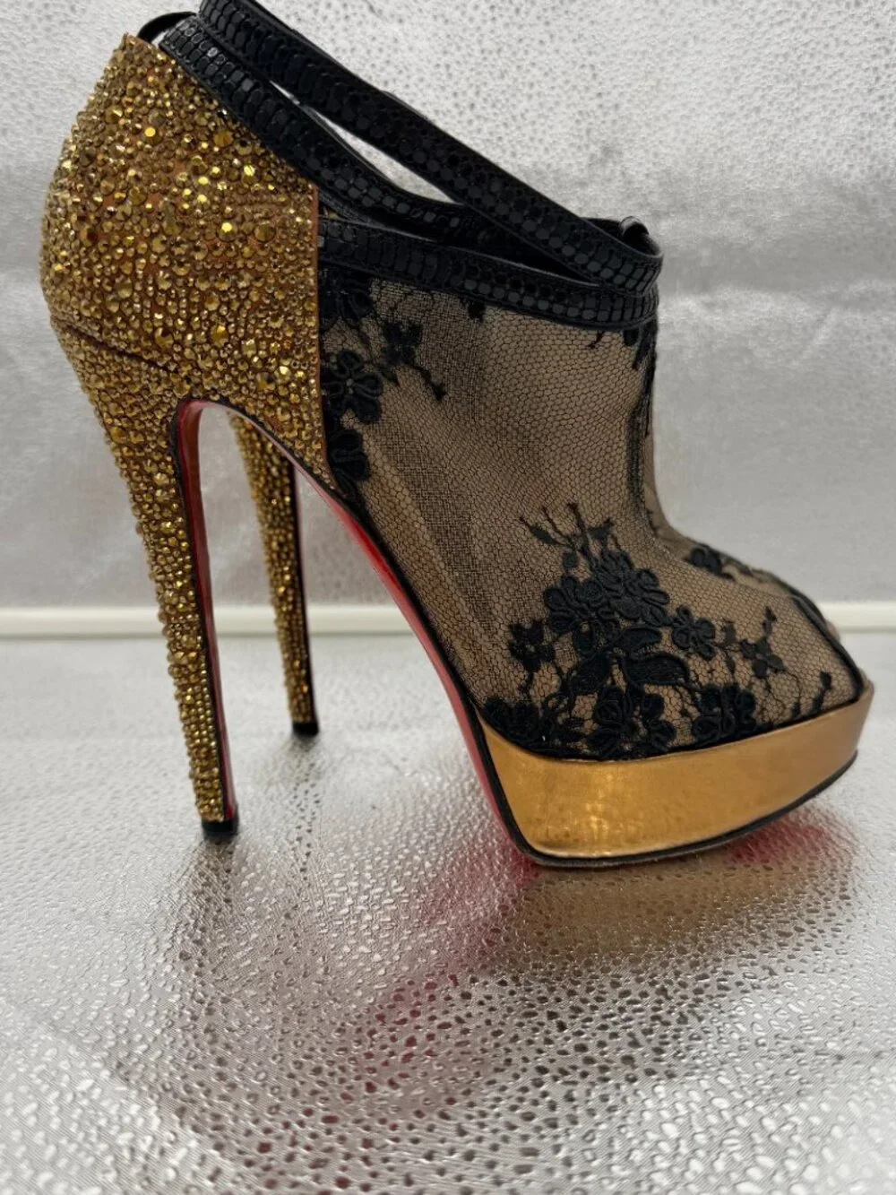 Christian Louboutin Bridget Strass Peep-Toe Booties